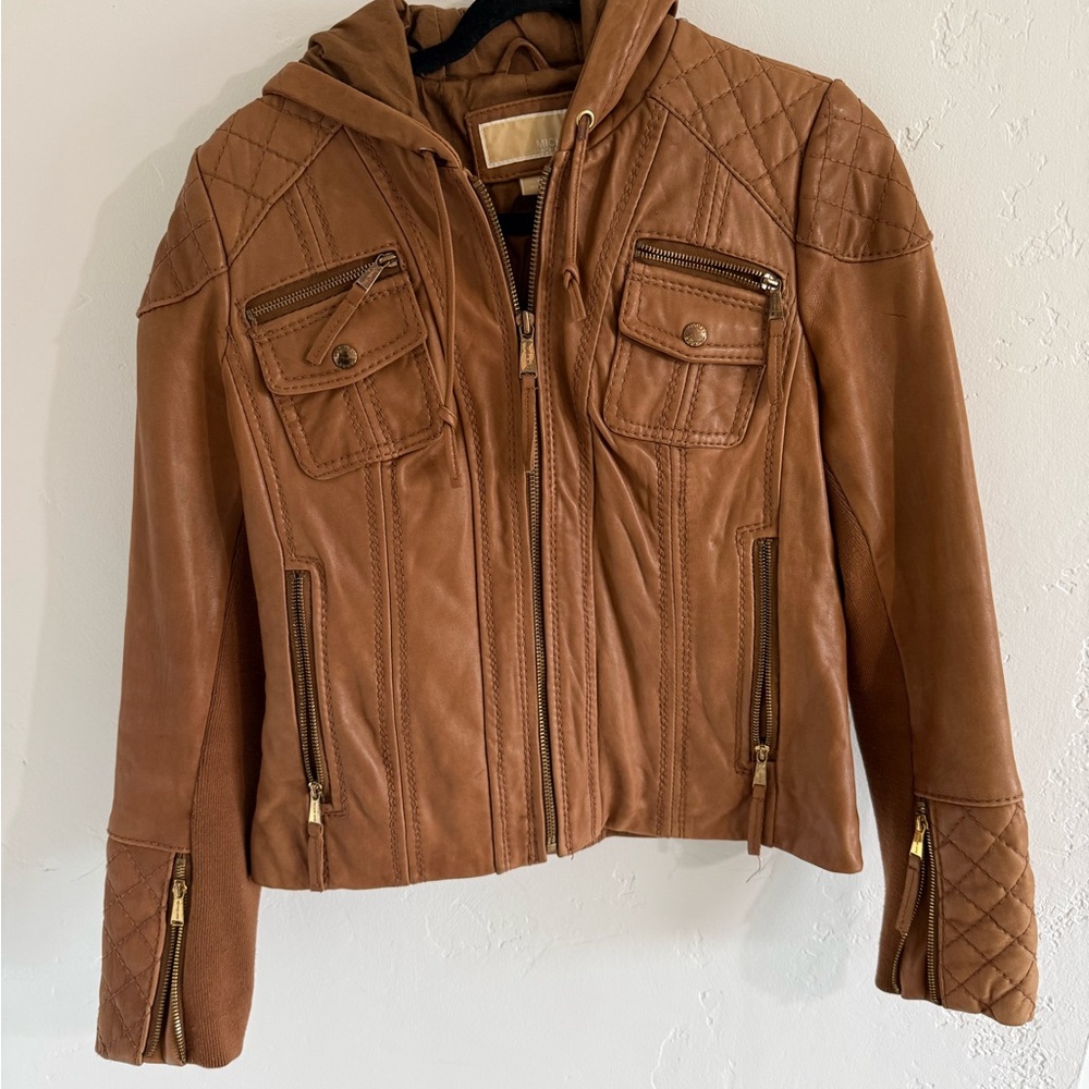 Michael Kors Tan Hooded Quilted Women's Jacket sz m